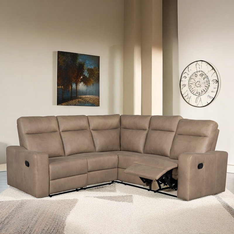 Upholstered Manual Recliner Sectional Sofa With 2 Cup Holders 